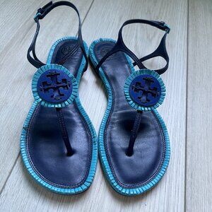 Tory Burch Navy and Turquoise Thora Sandals - Size 7